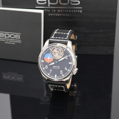 EPOS OH Pilot Fliegeruhr Referenz 3434, Schweiz lt. beil. Pap. verk. 01/2017, Handaufzug, Edelstahlgeh., beids. vergl., Saphirglas, Boden 4-fach ...
