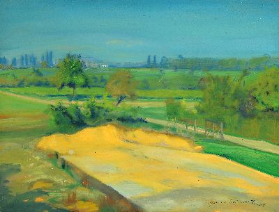 Hermann Croissant, 1897-1963 Landau, Aquarell, Blick aus dem Atelierfenster vor Gestaltung des Gartens, signiert und datiert, unter Glas gerahmt ...
