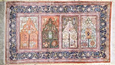 Hereke Seide fein"Saf", Türkei, signert, Mitte 20.Jhd, reine Naturseide, Metallbroschiert, ca. 140 x 82 cm, ca. 1 Mio Kn/qm, EHZ: 1-2