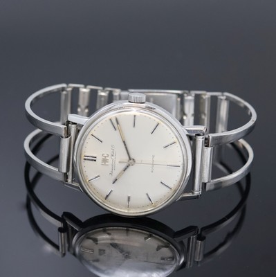 IWC Herrenarmbanduhr in Stahl Referenz 807A, Schweiz um 1963, 2-tlg. Geh., Boden aufgedr., silb. Zifferbl. m. aufges. silb. Indizes, Leuchtpunkte, ...