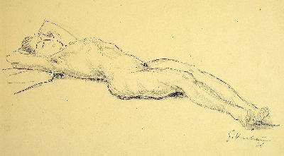 Georg Vorhauer, 1903 Paris-1987 Neustadt, Bleistiftzeichnung, Studie, liegender weiblicher Akt, signiert und datiert 1961, unter PP befestigt, Blatt ...