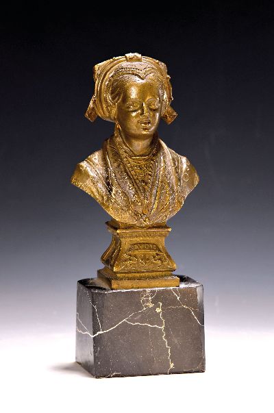 Nach Antoine Marie Melotte (1722-1795), Bronzeskulptur, "La Savoie", Büste der weiblichen Personifikation in typischer Tracht der Region, ...