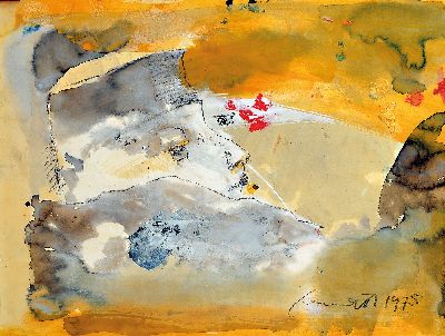 Fred (Alfred) Emmerich, 1928-1999 Mannheim, Aquarell und Gouache, tachistische Kompositionmit Bildnis im Profil, signiert und datiert 1975, unter PP ...
