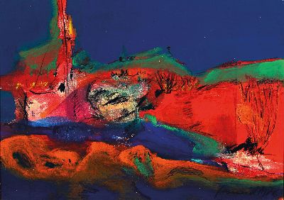 Fred (Alfred) Emmerich, 1928-1999 Mannheim, abstrakte Landschaft, Öl/Masonit, rechts untensigniert und datiert 1976, 42x60 cm, Rahmen 55x73 cm