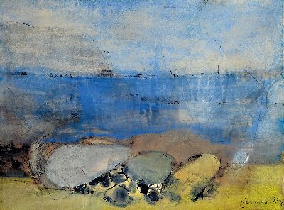 Fred (Alfred) Emmerich, 1928-1999 Mannheim, Aquarell und Gouache, griechische Landschaft am Meer, rechts unten signiert und datiert 1976, unter Glas ...