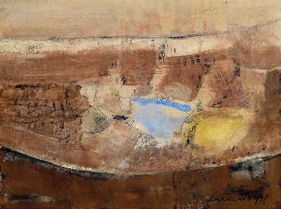 Fred (Alfred) Emmerich, 1928-1999 Mannheim, Aquarell und Gouache, rurale Landschaft in Erdtönen, rechts unten signiert und datiert 1976, unter PP ...
