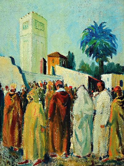 Prof. Antonio Diego Voci, 1920 Gasparina-1985 Taunusstein, arabischer Figurengruppe wohl vor einer Moschee, links unten signiert und datiert 1962, ...