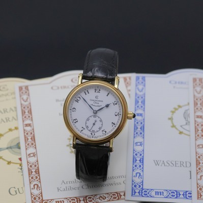 CHRONOSWISS Orea Automatique Herrenarmbanduhr in GG 750/000 Referenz CH 1261, Automatik, beids. vergl. Geh. inkl. orig. Lederband m. orig. GG 750/000 ...