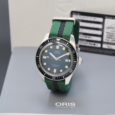 ORIS Sixty Five Herrenarmbanduhr in Stahl Referenz 7720, Schweiz verk. lt. beil. Pap. 02/2017, Automatik, Textilband m. orig. Faltschl., Boden u. ...