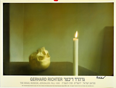 Gerhard Richter, geb. 1932 Dresden, Farboffset mit Gefälligkeitssignatur, Motiv Schädel mit Kerze, nach dem Gemälde von 1983, Ausstellungsplakat ...