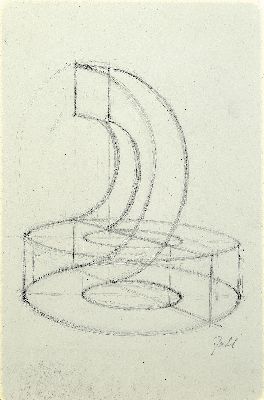 Donald Judd, geb. 1928 Excelsior Spring, MO,Bleistiftzeichnung, konstruktives Modell aus zwei geometrischen Formen, recht unten signiert, unter Glas ...