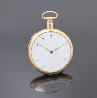 BRANDT JEANRENAUD ET ROBERT große Taschenuhr mit 1/4 Stunden-Repetition in RoseG 750/000, Schweiz um 1820, Schlüsselaufzug, glattes Geh., verg. ...