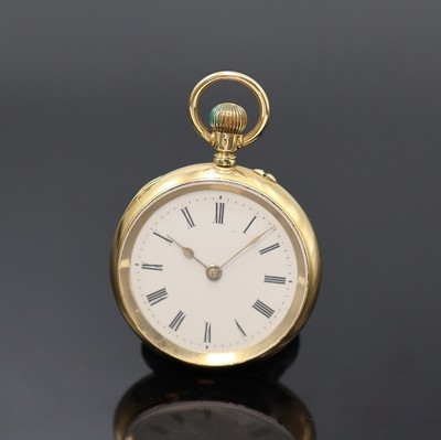 Wm MARSHALL & Co offene Damentaschenuhr in GG 750/000, Schweiz um 1890, glattes Geh., Goldcuvette sign., rücks. Monogramm-Grav., Emailzifferbl. m. ...
