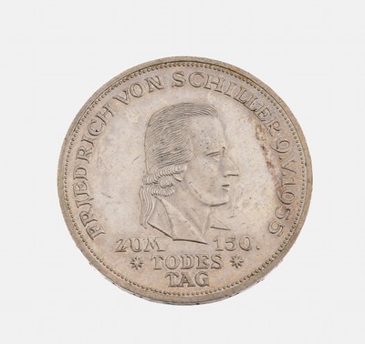 Silbermünze 5 Mark, Deutschland 1955, 150. Todestag Friedrich Schiller