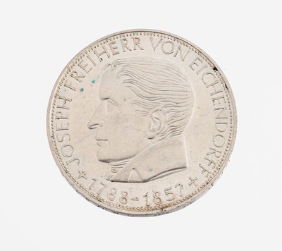 Silbermünze 5 Mark, Deutschland, 1957, Joseph Freiherr von Eichendorff