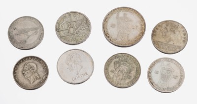 Konvolut 8 Silbermünzen, Deutsches Reich, 6x 3 Mark: 1 x 1925 Jahrtausendfeier der Rheinlande, 1 x 1927 Philipps Universität Marburg, 1 x 1929 ...