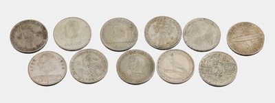 Konvolut 11 Silbermünzen, Deutsches Reich, 3 Mark: 1 x 1925 Jahrtausendfeier der Rheinlande, 1 x 1927 Philipps Universität Magdeburg, 1 x 1929 ...