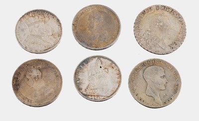 Konvolut 6 Silbermünzen, Deutsches Reich, 1x 1 Reichsthaler 1785 Friedericus Borussorum Rex, 1 x 1 Reichsthaler 1814 Friedrich WilhelmIII., 1 x 1 ...