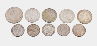 Konvolut 10 Silbermünzen, Deutsches Reich, 5 x 2 Mark: 1 x Friedrich Deutscher Kaiser 1888, 1 x Georg von Sachsen 1904, 1 x Freie Hansestadt Bremen ...