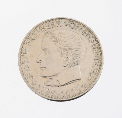 Silbermünze 5 Mark, Deutschland, 1957, Joseph Freiherr von Eichendorff