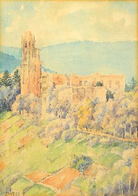 Carl Korbmann, 1894-1958 Bad Dürkheim, 2 Aquarelle, Ansicht der Limburg im Sommer und im Winter, signiert und einem datiert 1953, unter Glas gerahmt ...