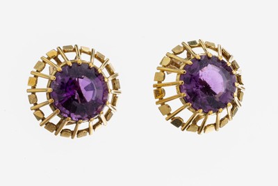 Paar 14 kt Gold Amethyst-Ohrstecker, GG 585/000 gepr., 2 rundfacett. Amethyste, ca. 9.7 g, D. ca. 2 cm