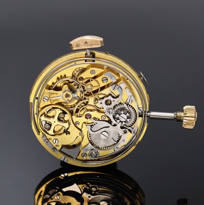 Taschenuhrwerk mit 1/4-Std.-Repetition und Schaltradchronograph, Schweiz um 1910, weißes Emailzifferbl., arab. Zahlen, Zeiger teils später, ...