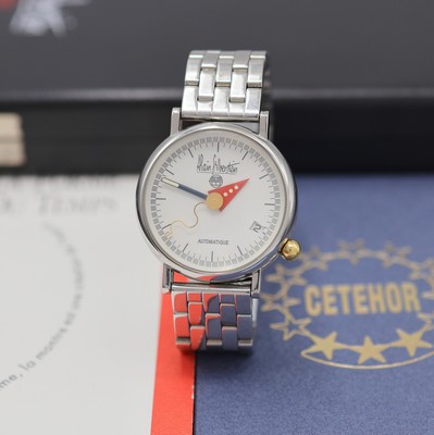 ALAIN SILBERSTEIN Arkitec auf 999 Stück limitierte Armbanduhr in Stahl, Frankreich verk. lt. beil. Pap. 07/1993, Automatik, beids. vergl., Boden ...