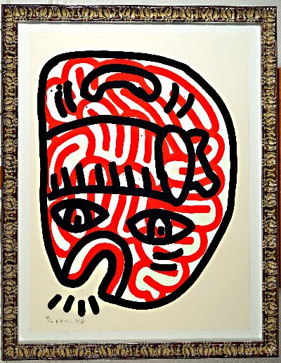 Keith Haring, 1958-1990, Lithografie, Blatt 2 aus der Serie "Ludo", 1985, Ed. 60/90, handsigniert und datiert, Blatt 66x48 cm, unter Glas ...