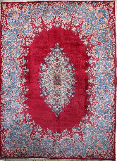 Kerman Kork fein Persien, signiert"Ardjmandan", Anfang 20.Jhd, Korkwolleauf Baumwolle, ca. 400 x 290 cm, gereinigt, EHZ: 1-2(restauriert)