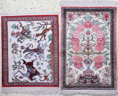 1 paar Ghom Seide, Persien, Mitte 20.Jhd, reine Naturseide, ca. 90 x 60 cm, nahezu neuwertig