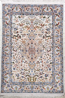 Esfahan fein(10 Kheft), Persien, Anfang 20.Jhd, Korkwolle auf Seide, ca. 155 x 110 cm,ca. 1,0 Mio. Kn/qm, EHZ: 1-2
