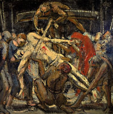 Albert Haueisen, 1872 Stuttgart-1951 Kandel, Kreuzabnahme Christi, möglicher Entwurf zu den Passionsfresken in der Peter- und Paulkirche in ...