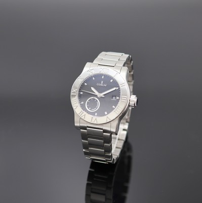 CORUM Romulus Herrenarmbanduhr Referenz 02.0001, Schweiz um 2005, Automatik, Edelstahlgeh., Boden u. Krone verschr., orig. Stahlband m. dopp. ...