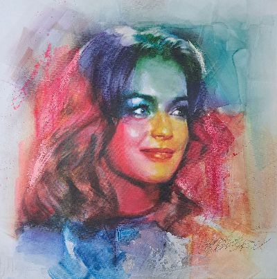 Talantbek Chekirov, geb. 1971 Kirgisistan, Romy Schneider, Öl/Lwd, rechts unten signiert, ca. 80x80cm