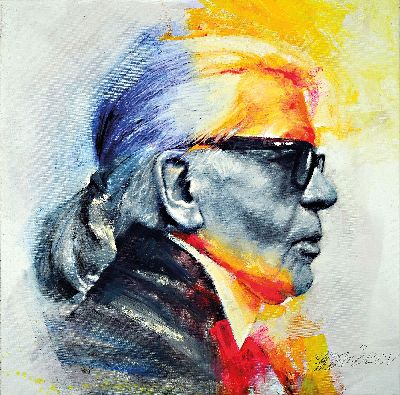 Talantbek Chekirov, geb. 1971 Kirgisistan, Karl Lagerfeld, Öl/Lwd, rechts unten signiert, ca. 80x80cm