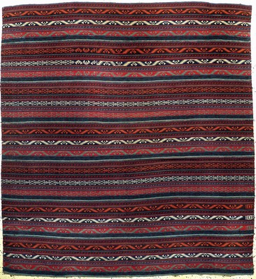 Nomaden-Decke"Djajim", Persien, Mitte 20.Jhd, Wolle auf Wolle, ca. 215 x 200 cm, EHZ: 1-2, (7 Bahnig)