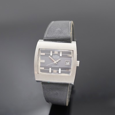 ARSAMATIC Precision Herrenarmbanduhr in Stahl, Schweiz um 1973, Automatik, Stülpgeh., graues Zifferbl. besch./berieben, aufgel. Std.-Ind., silb. ...