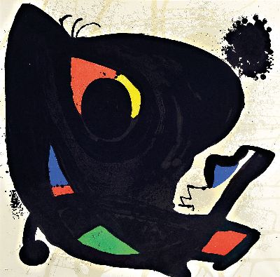 Nach Joan Miro, 1893-1983, Farblithographie,Plakat zur Ausstellung "L'Oeuvre Graphique" 1974, unsigniert, wohl beschnitten, gedruckt ...