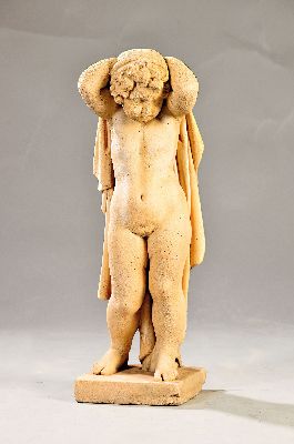 Großer stehender Putto, um 1880-90, nach barockem Vorbild, Steinguß, restauriert, ca. 66.5x20x19cm