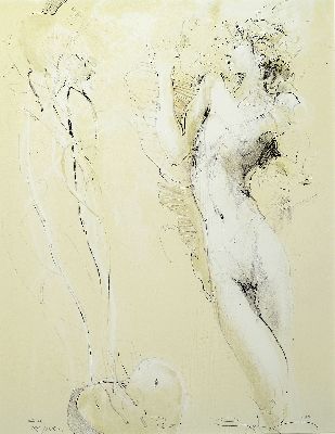 Jürgen Görg, geb. 1951 Dernbach, tanzende Figuren, Farblithographie, handsign., num. e.a. XX/XXX, dat. 90/91, ca. 45x34cm, PP, u.Gl., R. ca. 63x53cm