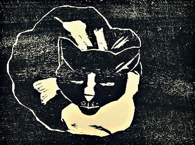 Walter Heisig, 1909 Berlin-1984 Potsdam, ruhende Katze, Holzschnitt, rückseitig sign., erschienen bei Eduard Sticknote in Potsdam, ca. 21x28cm, PP, ...