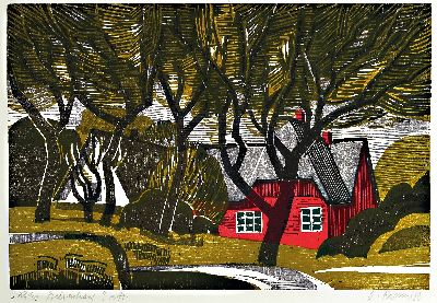 Heinz Friedrich, 1924-2018 Schwetzingen, Rotes Friesenhaus, Farbholzschnitt, sign. und dat. 88, bez. e.a., ca. 32x47cm, PP, u.Gl., R. ca. 54x72cm