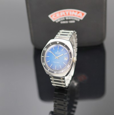 CERTINA Herrenarmbanduhr Blue Ribbon, Automatik, Schweiz um 1970, Edelstahlgeh. inkl. Gliederband m. orig. Faltschl., Boden verschr., Lün. m. 60er ...