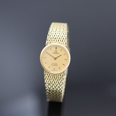 OMEGA De Ville vergoldete Damenarmbanduhr Referenz 591.148/791.832, Schweiz um 1975, quarz, Boden aufgedr., orig. verg. Band, goldfarb. Zifferbl. m. ...