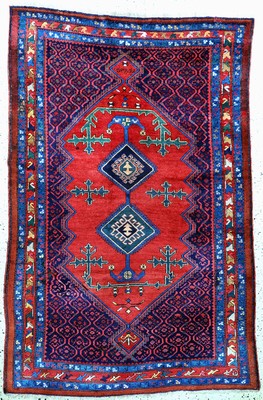 Karabagh antik signiert, Kaukasus, 19.Jhd, Wolle auf Wolle, ca. 242 x 165 cm, Mottenfraß,EHZ: 3(restaurierungen).