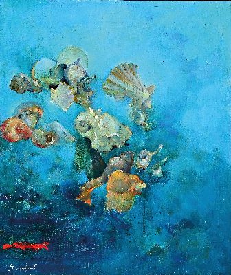 Michail Borisowitsch Tichanowskij, geb. 1968 Sagorsk, Triptychon "Muscheln, Kieselstein" so verso bez., 1995, Öl/Lwd, je signiert, ...