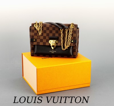LOUIS VUITTON Handtasche, "Vavin PM", Damier Ebene, Canvas, schwarze Lederbesätze, Monturen, Schnalle und Schulterkette Metall verg., ...