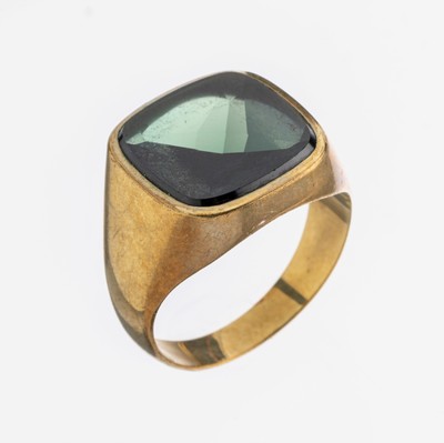 8 kt Gold Ring, GG 333/000, dunkelgrüner synth. Spinell, RW 63, ca. 5.8 g