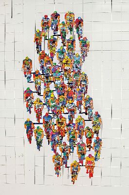 David Gerstein, geb. 1944 Jerusalem, 3D -Wandplastik, "Tour de France", Ed. 6/295, Aluminium handbemalt, 51 Radrennfahrer in ...